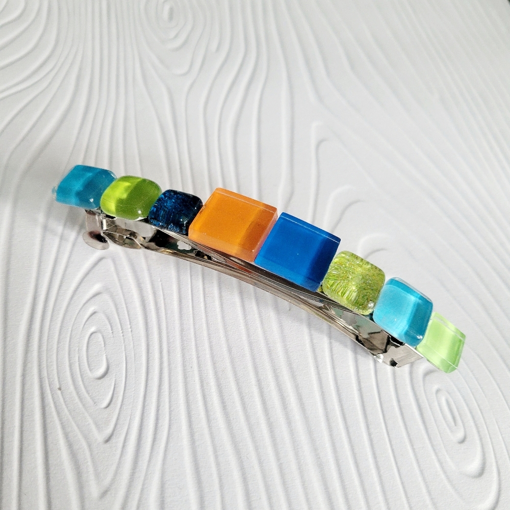 Mod Style Glass Hair Barrette for thick or long hair, Retro aesthetic hair clip